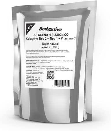Ácido Hialurônico Com Colágeno Tipo 2 Tipo 1 E Vitamina C Em Pó Refil 330 G Bodyactive