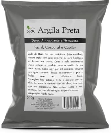 Argila Verde, Preta, Rosa, Branca, Amarela, Mascara Facial - Capilar 500g (PRETA 500G)