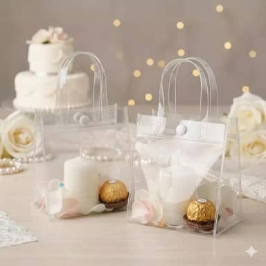 Kit 12 Sacolas Transparentes PVC com Fecho de Botão - 15x13x7cm - Mini Bolsa para Lembrancinhas, Joias e Cosméticos