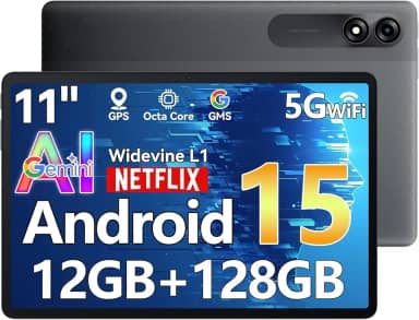 Blackview Tablet 11 inch Android 14 Tablets, 90WiFi with 12GB+128GB Storage(Expand to 2TB), Unisoc T606 CPU, 8200mAh, IPS Display, Widevine L1, 5G WiFi, 13MP+8MP Camaras/Face ID, Gray