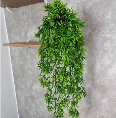 2 Plantas Artificiais Pendente Folhagem Bambu Decoração para Vaso Toque Real Muro Verde Jardim Vertical