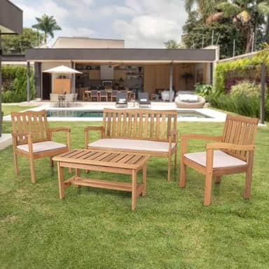 Conjunto para Jardim de Madeira Eucalipto 4 Peças Estofado Nature Amadeirado/Bege