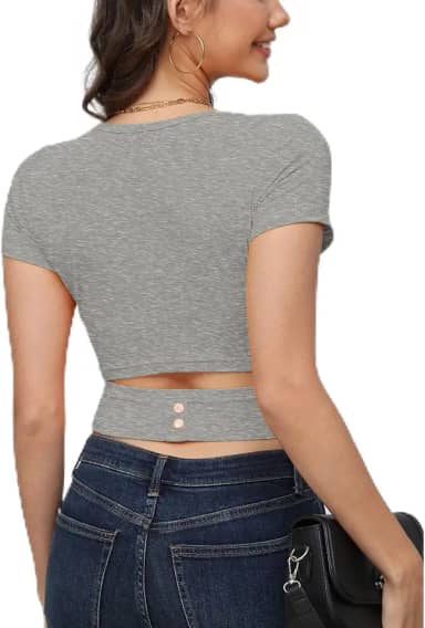 Camisetas femininas de manga curta, casual, verão, básica, gola canoa, caimento justo, malha canelada