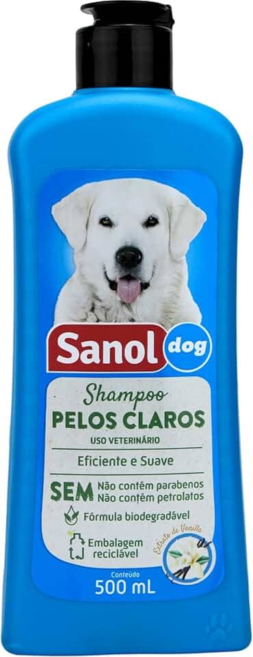Sanol Dog Shampoo De Pêlos Para Cães E Gatos Pêlos Claros 500 Ml Azul