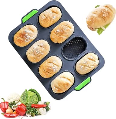Forma de baguete de silicone para assar mini baguetes, formas de pão para frisar cães quentes, molde antiaderente perfurado para pão francês, molde de pão para assar, torradas para cozinhar panelas, molde para sanduíche
