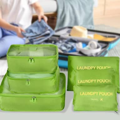 Conjunto de 6 organizadores de bagagem para acessórios de viagem, organizadores de mala essenciais de viagem, Verde