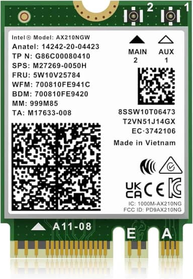Placa sem fio WiFi 6E AX210NGW, Bluetooth 5.3 Tri-Band 5400Mbps M.2/NGFF para PC Laptop AX210 placa de rede compatível com Windows 10/11 (64 bits)