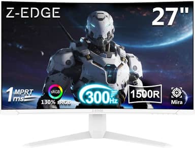 Monitor curvo para jogos Z-Edge de 27 polegadas, monitor curvo FHD 1080P 300Hz, monitor de computador 1500R, UG27S (branco), 2 portas DP 1.4 e 2 portas HDMI 2.0