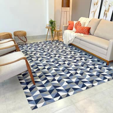 Tapete Elegante para Sala e Escritório, Estampa Geométrica, Antiderrapante, Bege e Cinza, 300x200 cm, Design Moderno, Material Luxuoso (AZUL GEOMETRICO)