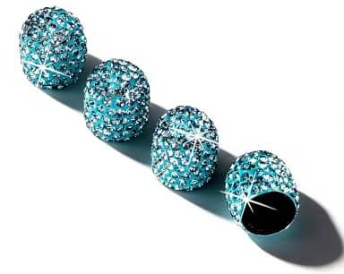 Tampas de haste de válvula de pneu, 4 peças de tampas de válvula de pneu de diamante luxuosas, tampas de ar decorativas para carro, SUV, motocicleta, bicicleta (azul claro)
