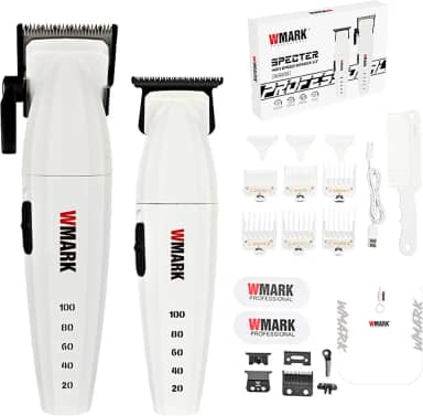 WMARK Conjunto de cortadores de cabelo profissionais para homens, cortadores e aparadores de barbeiro com indicador de capacidade de bateria LED com caixa de presente NG-8632KIT