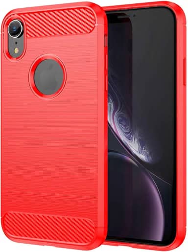 Capa de celular para iPhone XR, fibra de carbono refinada, anti-queda, anti-impressões digitais, proteção total vermelha