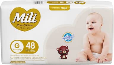 Fralda Infantil Descartável Mili Love & Care Premium Rápida Absorção Tamanho G com 40 unidades - 6 Camadas de proteção, bebe sequinho e confortável por mais tempo, com toque macio e cobertura suave, abas elásticas ajustáveis e hipoalergênica.