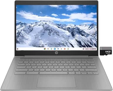 HP Notebook Chromebook 14" HD para estudantes universitários e negócios, Chrome OS, processador Intel Celeron N4120, 4 GB de RAM, 64 GB de armazenamento, Bluetooth, Wi-Fi, cinza moderno, cartão