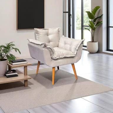 Poltrona Alice Decorativa Para Sala Cadeira Reforçada Para Recepção Manicure Clínica Sala De Espera Consultório Escritório Pé Castanho - Clique & Decore (Bege)