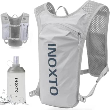 INOXTO Colete De Hidratação Para Corrida, Mochila Leve Com Isolamento Térmico E Garrafa Térmica Macia De 250 Ml, Mochila Para Caminhadas, Trilhas, Ciclismo, Maratona Para Mulheres E Homens (Cinza, P