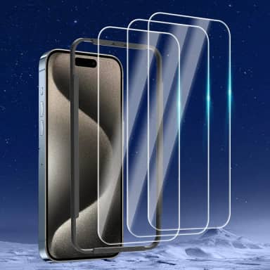 Pacote com 3 protetores de tela projetados para iPhone 15 Pro (6,1 polegadas), protetor de tela de vidro temperado, amigável e livre de bolhas ultra resistente (pacote com 3)