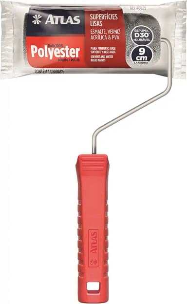 Atlas - Rolo de Pintura de Espuma de 9cm em 100% Poliéster e Com Densidade 30 (kg/m³), Cor Cinza