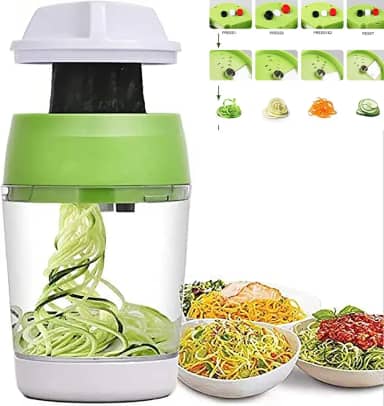 Cortador de legumes portátil 5 em 1, cortador espiral com recipiente, cenoura pepino cebola abobrinha macarrão espaguete fatiador espiral