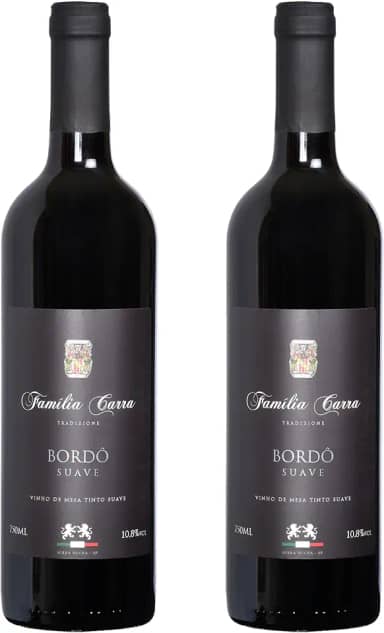 Kit 2 Vinhos Bordô Suave Família Carra 750 ml Gourmet Present Drink Especial Natal Coquetel Exótico Premium