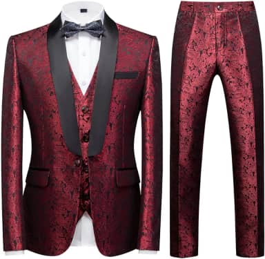 Conjunto de terno masculino slim fit de smoking de 3 peças para formatura festa de casamento Paisley jaqueta colete calça roupa de baile