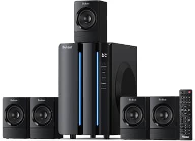 Bobtot Surround Sound Systems Sistema de cinema em casa, subwoofer de 800 watts de potência máxima de 6,5 polegadas, altifalantes estéreo com cabo 5,1/2.1, graves fortes com entrada ótica Bluetooth
