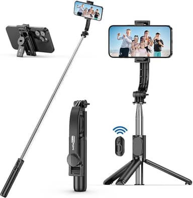 Bastão de selfie SelfieShow, tripé extensível com controle remoto sem fio e suporte de tripé, portátil, leve, compatível com iPhone 15 14 13 12 Pro Xs Max X 8Plus, smartphone Samsung e mais