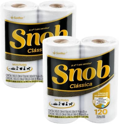 Snob Papel Toalha Cozinha Folha Dupla 4 Rolos 240 Fls Maxima Absorção Kits na Web