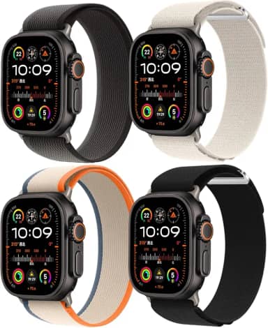 Pacote com 4 pulseiras de nylon compatíveis com Apple Watch Ultra 2/Ultra. Pulseiras masculinas de 49 mm, 46 mm, 45 mm e 44 mm, esportivas respiráveis para Apple Watch séries 10, 9, 8, 7, 6, SE, 5, 4,
