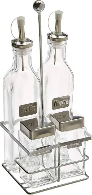 Euro Home - Conjunto Galheteiro com Suporte 4 Peças Inox