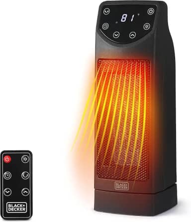 BLACK+DECKER Aquecedor oscilante, aquecedor portátil com controle remoto, aquecedor de cerâmica pequeno com duas configurações de calor e display LED, aquecedor pequeno de 1500 W