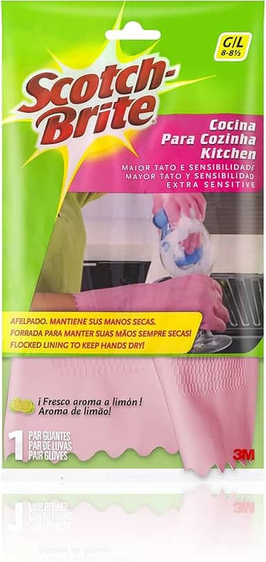 3M, Luva para Cozinha Scotch-Brite, Para Limpeza, Tamanho Grande, Rosa, 1 Par