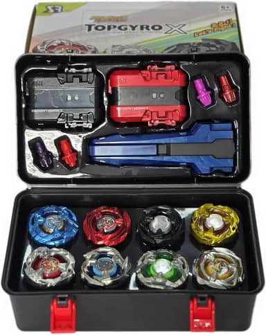 Kit Top Gyro X com 8 Piões, 2 Lançadores, Maleta de Transporte, Multicolorido
