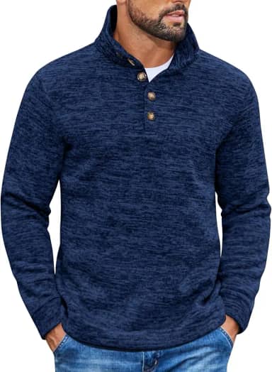 Suéter masculino casual slim fit pulôver tricotado camisola térmica cochilo interno, Azul marinho, X-Large