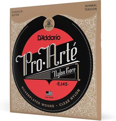 Encordoamento Para Violão Nailon Prata/Transparente D'Addario Pro-Arté Nylon Core EJ45