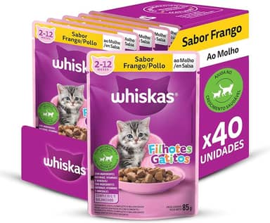 Pack Ração Úmida Whiskas Sachê Frango ao Molho para Gatos Filhotes 85 g - 40 unidades