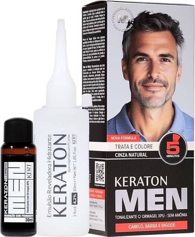 Keraton Coloração Semi-Permanente Em Creme Para Cabelos Sem Amônia Com Cistina Para Cabelos Masculino Com Ormagel Xpu® Men 30Ml Cinza Natural