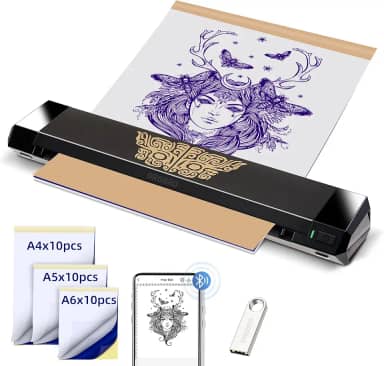 ORGBRO Impressora de estêncil de tatuagem, impressora térmica de transferência de tatuagem X8 com 30 peças de papel de transferência, máquina de tatuagem sem fio A4/A5/A6 3 em 1 para tatuadores e