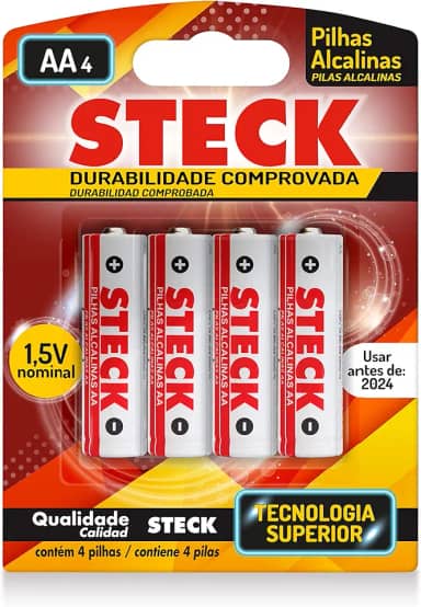 Pilhas Alcalinas 1.5V Tipo Aa Steck Pack C/ 4 Unidades Steck