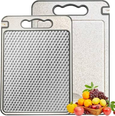 Tabua de Corte Cozinha Dupla Face Aço Inoxidável 304 e Palha de Trigo, Tabua de Carne Inox Design de Malha Antiderrapante e Resistente a Arranhões,Tabua de Cozinha Antibacteriana para Carnes e Frutas