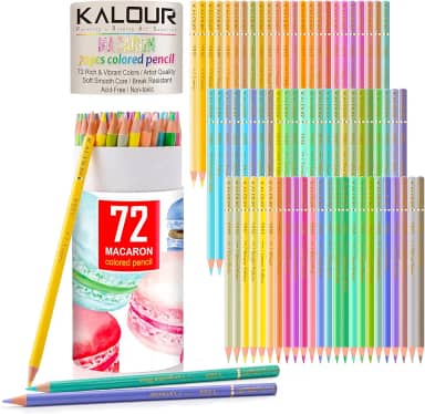KALOUR Lápis de cor pastel Macaron, conjunto de 72 cores, núcleo macio, ideal para desenhar, esboçar, sombrear, lápis de cor para adultos e crianças iniciantes