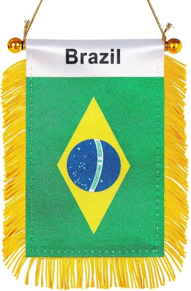 WXTWK Bandeira do Brasil de 7,6 x 12,7 cm Bandeira do Brasil para pendurar na janela do Brasil, pequenas bandeiras de carro, bandeiras, espelhos retrovisores, decoração com ventosa, faixa dourada com