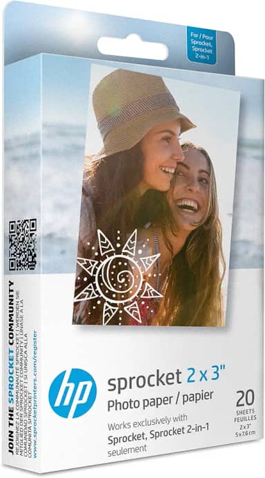 Papel fotográfico HP Sprocket Premium Zink Sticky Back, 5 x 7,6 cm, pacote com 20