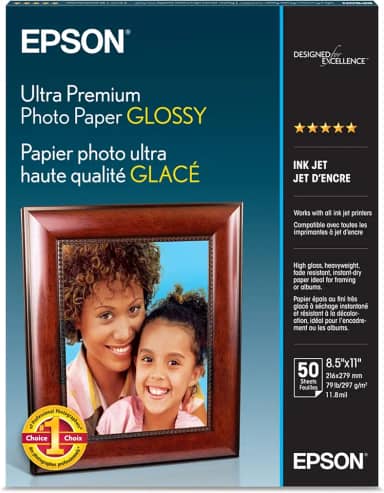 Epson Papel fotográfico Ultra Premium brilhante (21 x 28 cm, 50 folhas) (S042175), branco
