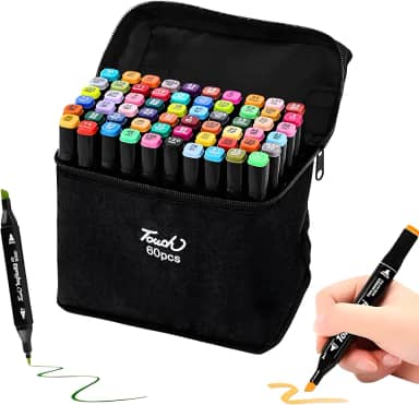 Estojo 60 Cores Caneta Ponta Dupla Touch Marcador Permanente, Canetinha Duas Pontas para Colorir Pintar Desenho Lettering Profissional e Escolar