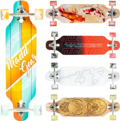 Skate Cruiser para adultos e adolescentes – Deck de bordo leve de 78,7 cm – Rodas lisas de 70 mm – Madd Gear Longboard
