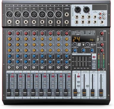 Mesa de Som Amplificada de 9 Canais com 99 Efeitos DSP, Amplificador de 500W×2, Bluetooth, USB/MP3, Phantom Power de 48V, EQ de 5 Bandas - Mesa de Mixagem Profissional (127V)