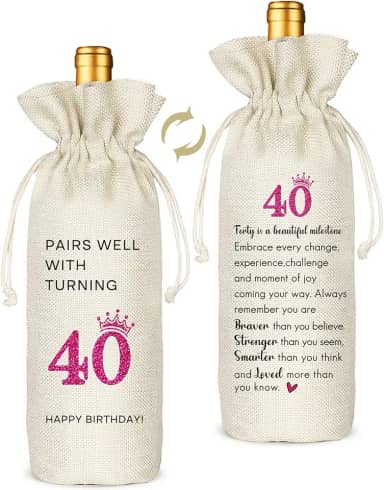 Presentes de aniversário de 40 anos para mulheres, presentes de aniversário de 40 anos para mulheres, saco de vinho, decoração divertida de festa de 40 anos, presentes de feliz aniversário, sacos de