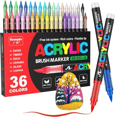 JRQ Canetas marcadoras de tinta acrílica: 36 cores à prova d'água e de longa duração, marcadores de acrílico com ponta de pincel para madeira, pintura rupestre, vidro, tela, cerâmica, tecido,