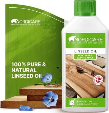 Nordicare Óleo de linhaça para madeira - Óleo de linhaça 100% puro e natural para toda a área interna - Óleo de linhaça cru seguro para alimentos para móveis de madeira - Sublinha a estrutura original
